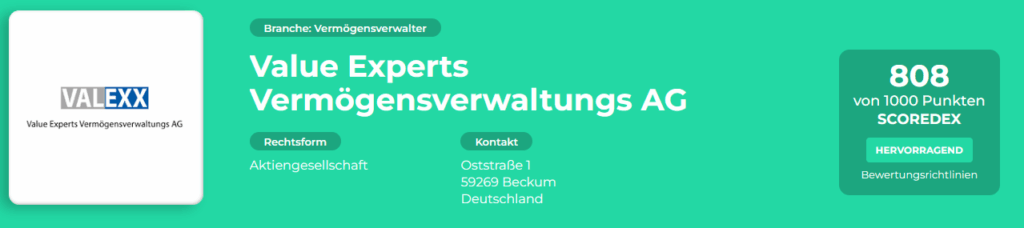 Value Experts Vermögensverwaltungs AG - SCOREDEX Bewertung