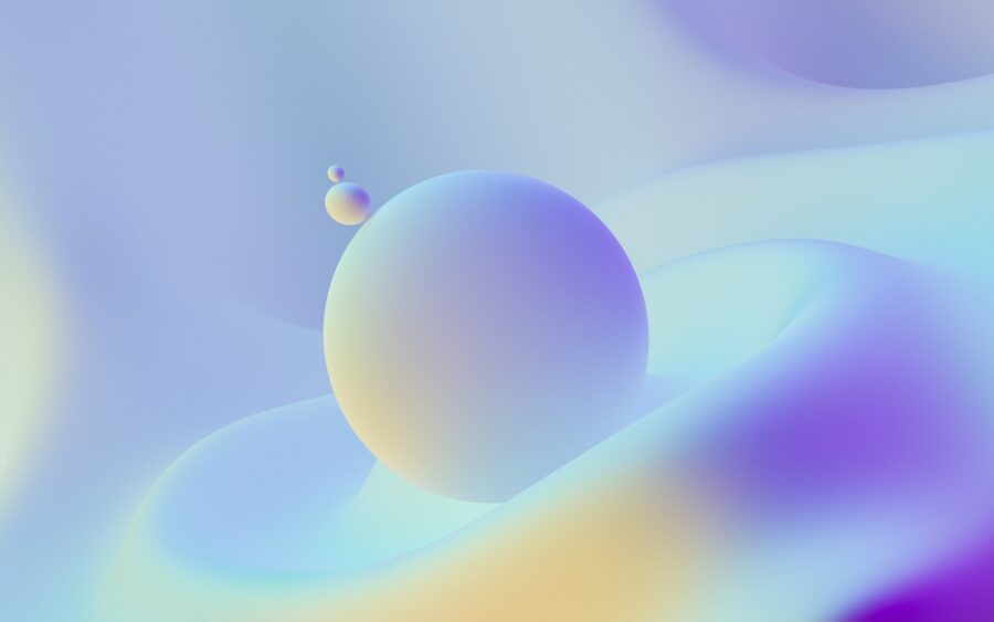 Weiche, pastellfarbene 3D-Kugeln auf hellem Gradienten-Hintergrund